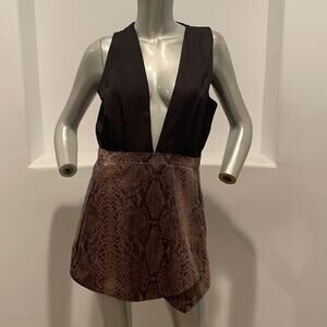 Misguided Sleeveless Faux Leather Combo Snake Print Romper Size 10 BNWOT